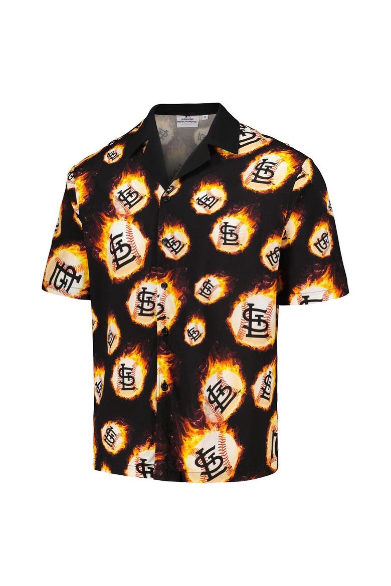 Men's PLEASURES  Black St. Louis Cardinals Flame Fireball Button-Up Shirt, Alternate, color, Black