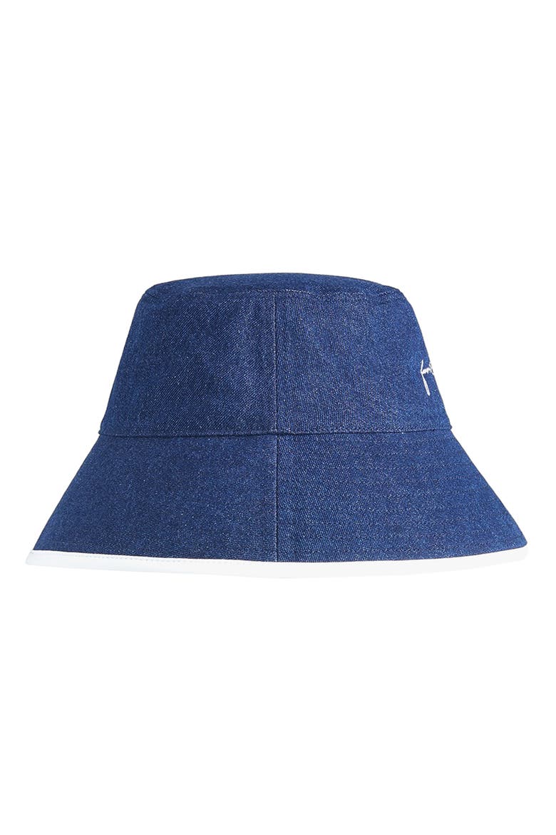 Contrast Binding Cotton Denim Bucket Hat, Alternate, color, DARK WASH