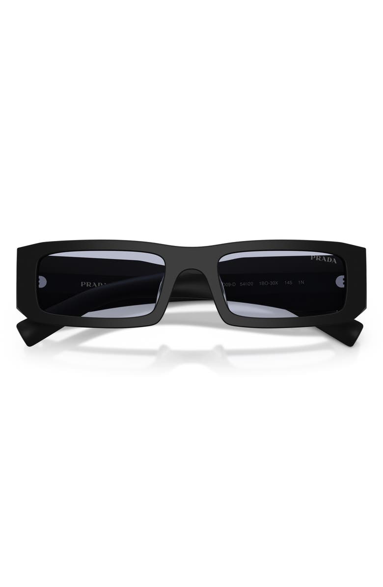 Prada 54mm Rectangular Sunglasses, Alternate, color, Matte Black / Blue