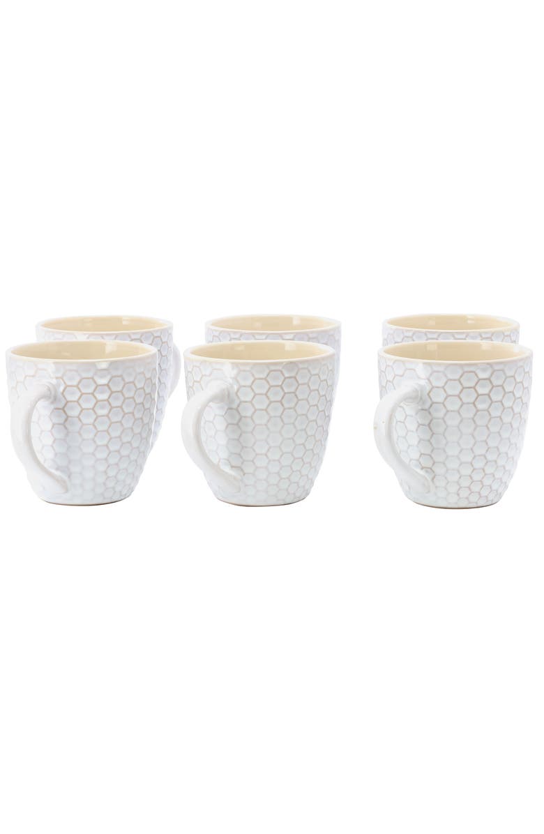 Elama Honeycomb 6 Piece 15 Ounce Mug Set, Alternate, color, White