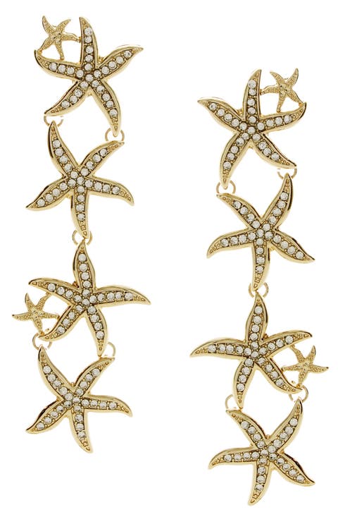 Starfish Faux Pearl Trail Drop Earrings