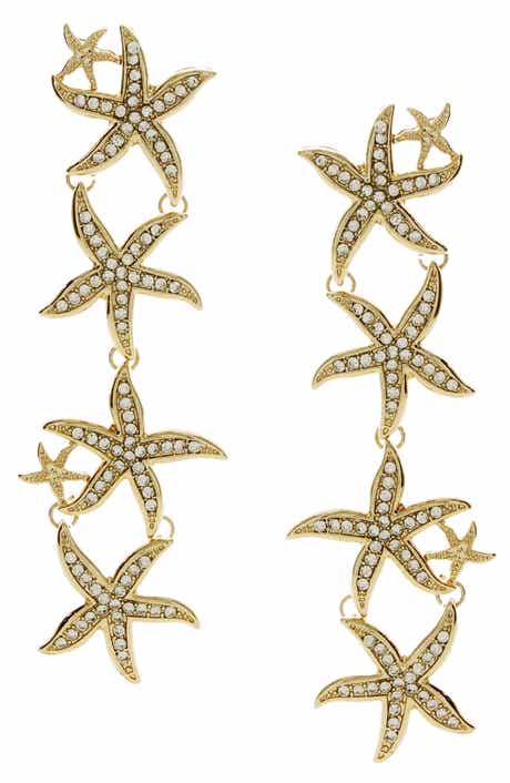 OLIVIA WELLES Starfish Faux Pearl Trail Drop Earrings