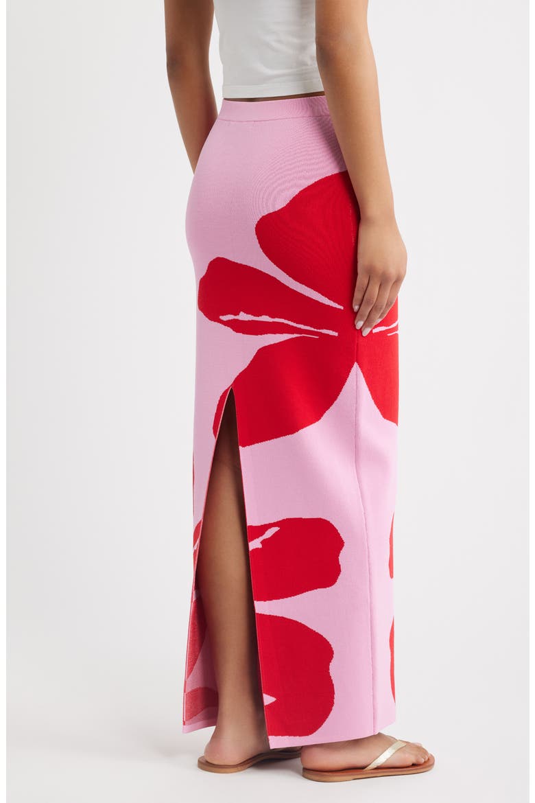 Floral Knit Maxi Skirt, Alternate, color, BERRY BLISS