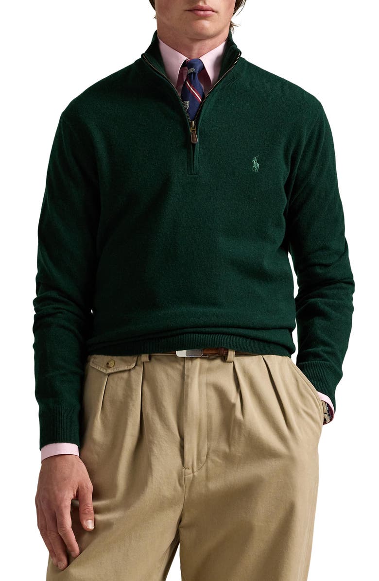 Polo Ralph Lauren Regular Fit Wool Quarter Zip Sweater, Main, color, Moss Agate