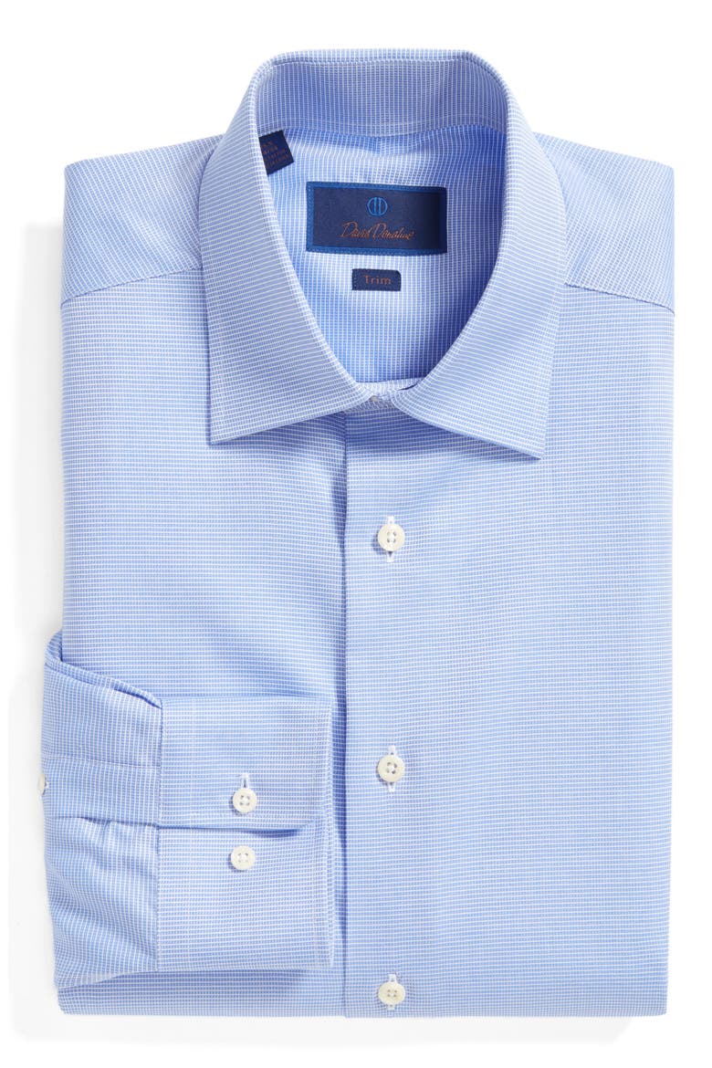 Trim Fit Microcheck Dress Shirt, Alternate, color, BLUE