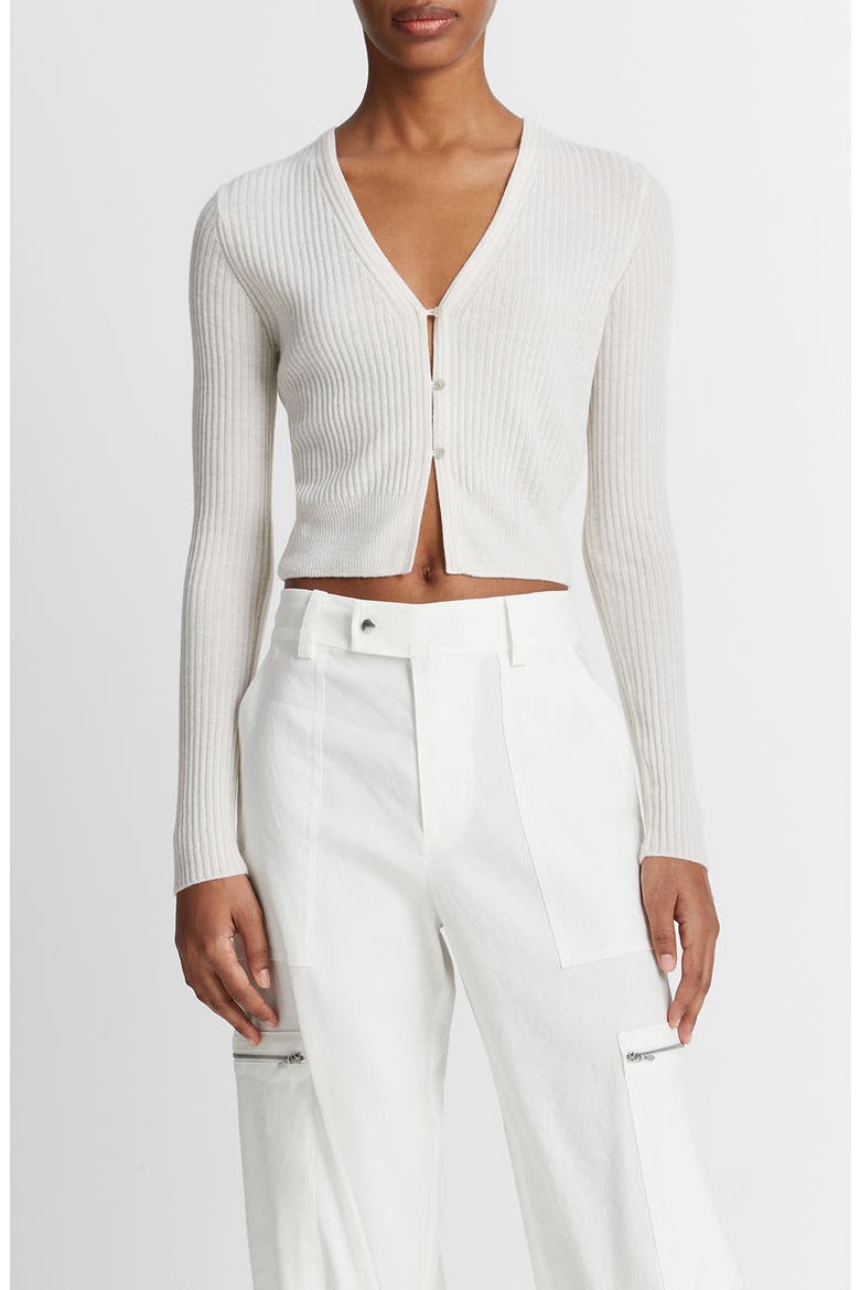 Shrunken Cashmere & Silk Cardigan, Main, color, OFF WHITE