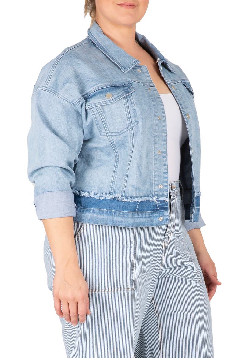 Yara Faux Shearling Collar Refurbished Denim Trucker Jacket, Alternate, color, BLEACH BLUE