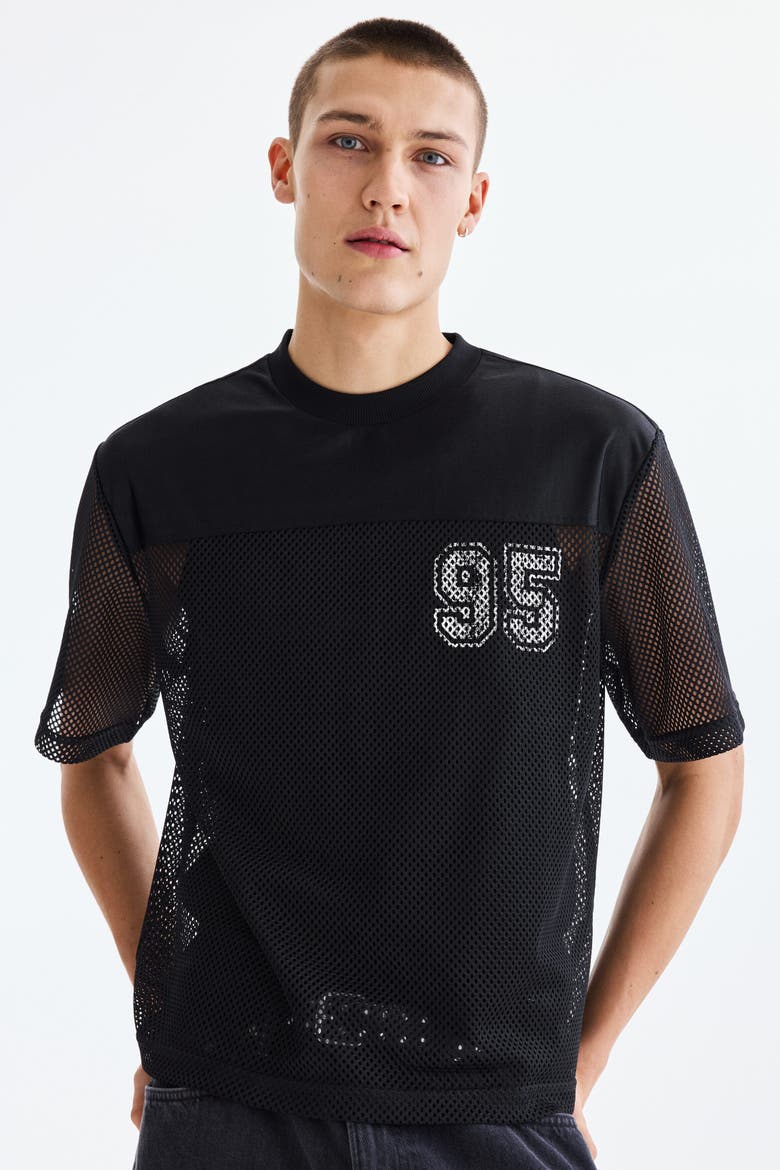 Loose Fit Printed Mesh T-shirt, Alternate, color, Black/95