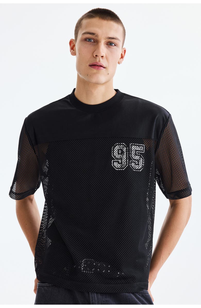 H&M Loose Fit Printed Mesh T-shirt, Alternate, color, Black/95