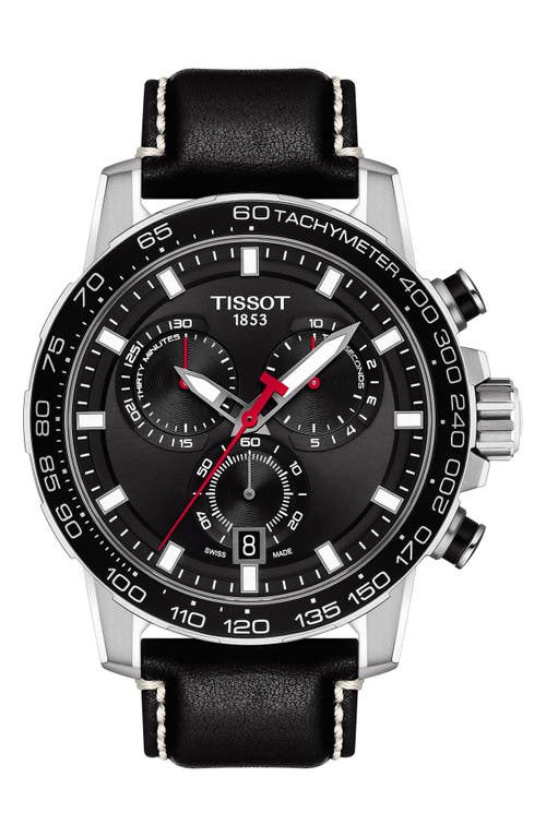 Tissot Supersport Chronograph Leather Strap Watch, 45.5mm in Black/Silver at Nordstrom