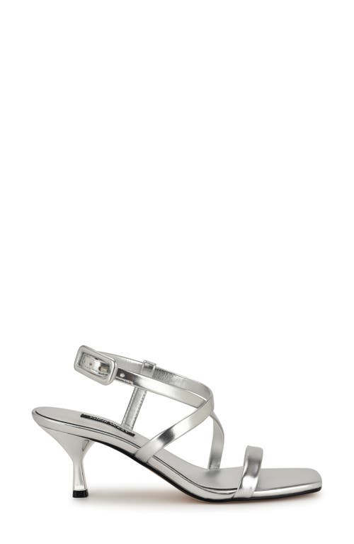 Nine West Women's Hanni Strappy Square Toe Kitten Heel Sandals In Silver