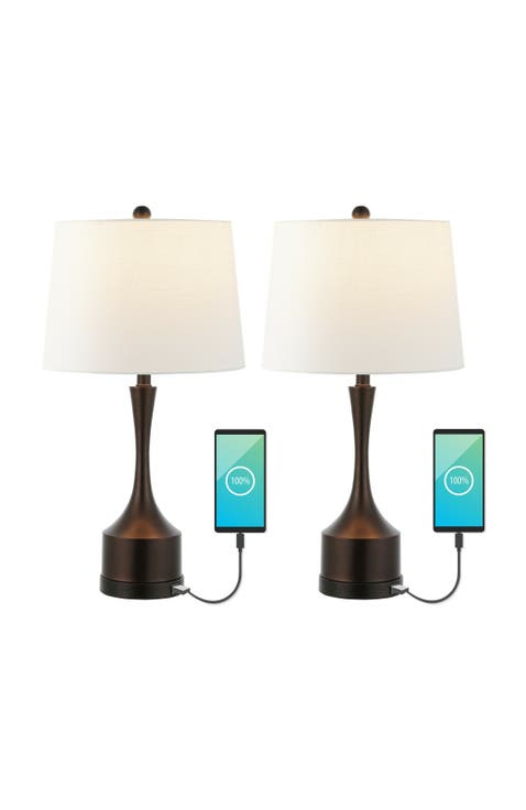 Cooper 26" Classic French Country Iron LED Table Lamp with USB Charging Port (Set of 2)