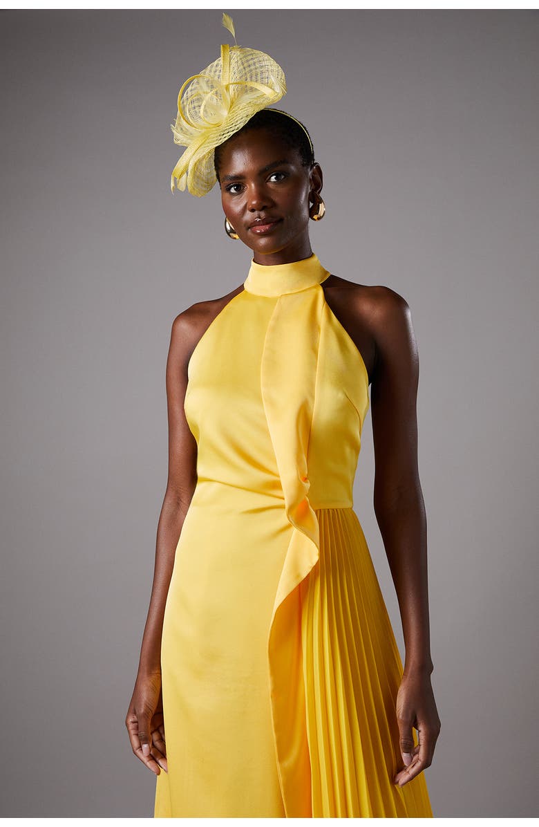 Coast Halter Pleated Asymmetric Hem Midi Dress, Alternate, color, Yellow