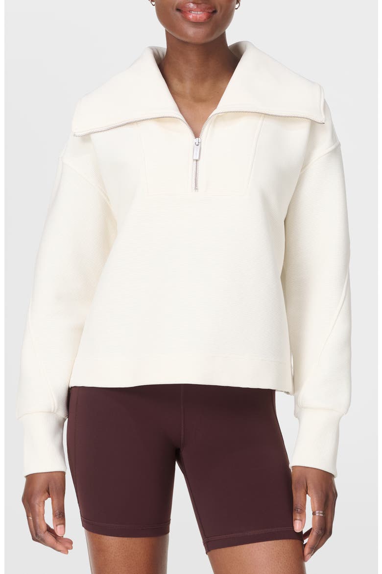 Peaceful Rib Half-Zip Cotton Blend Crop Sweatshirt, Main, color, LILY WHITE