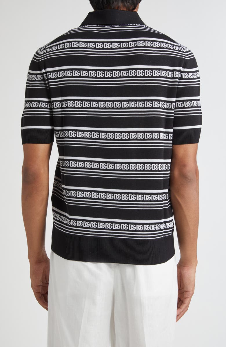 Dolce&Gabbana Logo Stripe Jacquard Silk Polo Sweater, Alternate, color, N0004 Nero/ Bianco