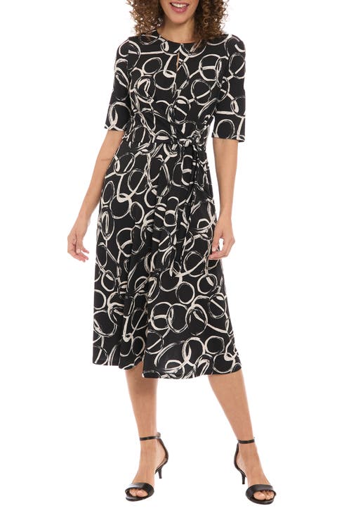 Elbow Length Sleeve Midi Fit & Flare Dress