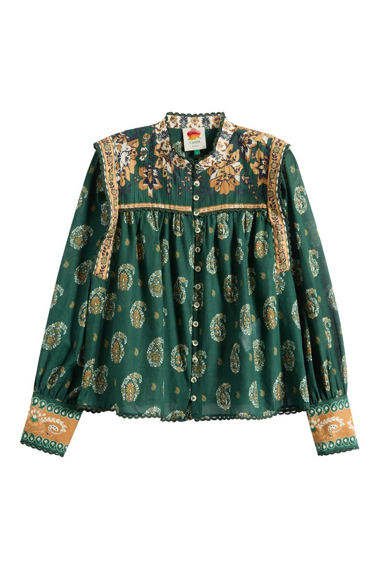 Tayla Paisley Cotton Button-Up Shirt, Alternate, color, GREEN