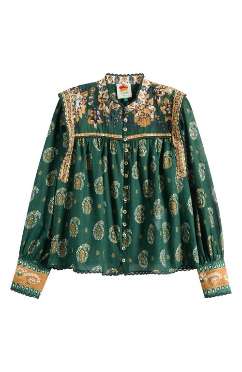Farm Rio Tayla Paisley Cotton Button-up Shirt In Green