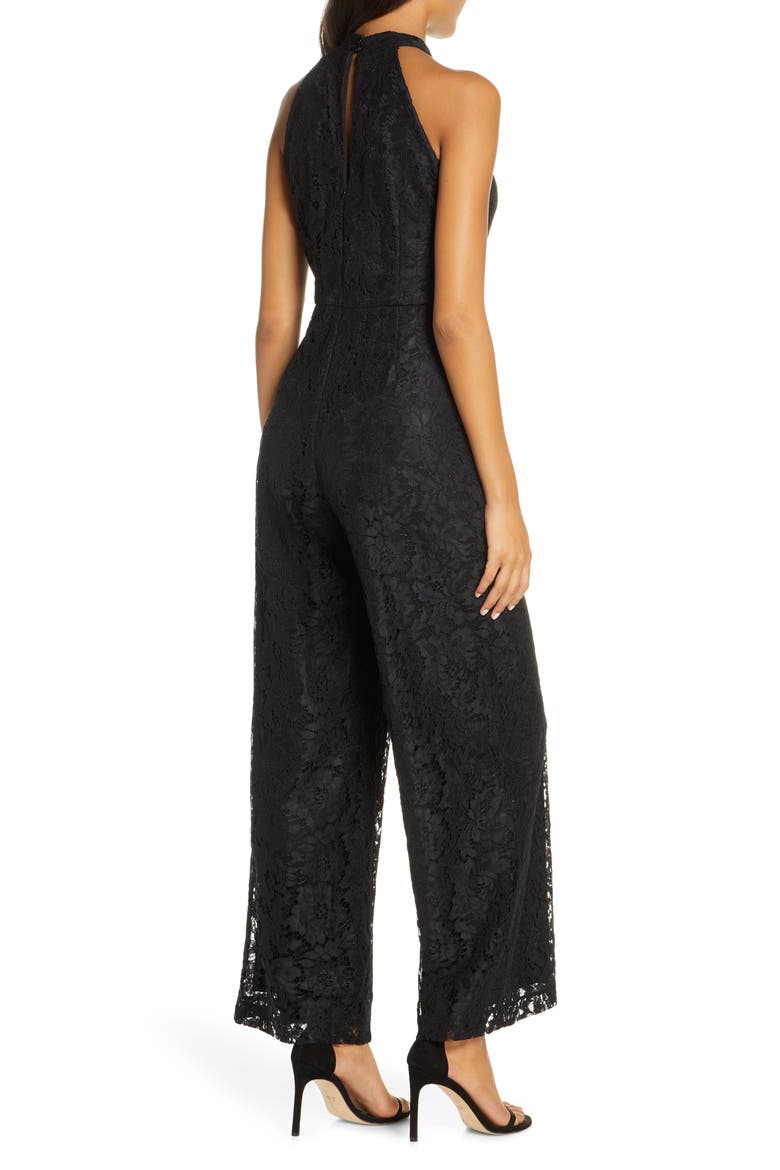 Wide Leg Lace Halter Jumpsuit, Alternate, color, BLACK