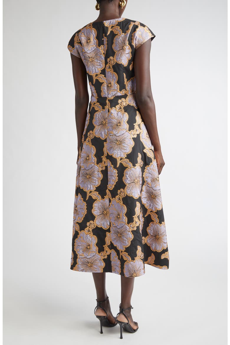 Vida Poppy Floral Jacquard A-Line Dress, Alternate, color, BLACK/ HYDRANGEA MULTI