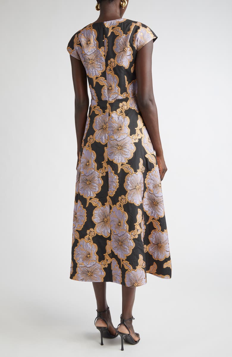 ST. JOHN Vida Poppy Floral Jacquard A-Line Dress, Alternate, color, Black/ Hydrangea Multi