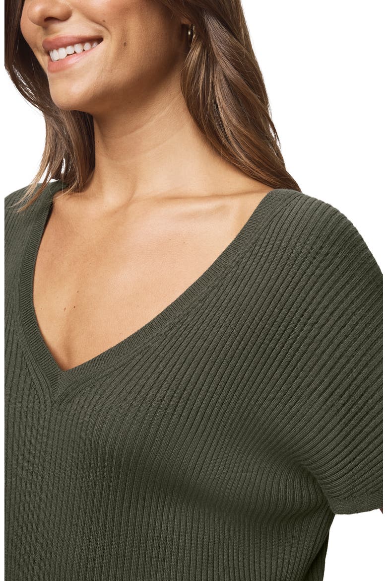 Georgie V-Neck Short Sleeve Rib Sweater, Alternate, color, GREEN SPRUCE