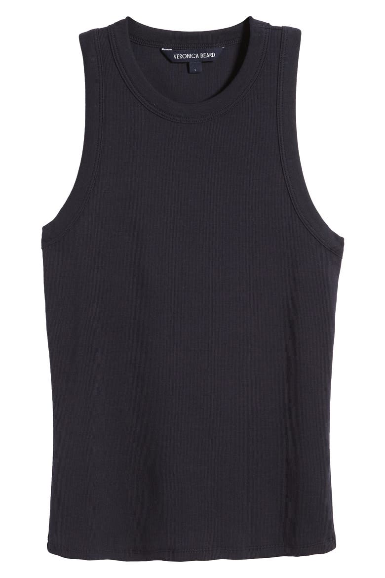 Jordyn Stretch Sleeveless Pima Cotton Rib Top, Alternate, color, NAVY