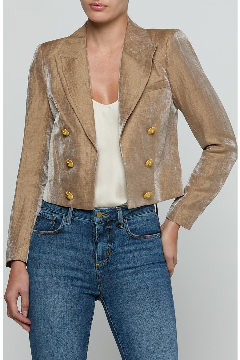 Inez Cropped Blazer, Main, color, LATTE/ GOLD