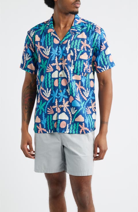 Print Short Sleeve Button-Up Camp Shirt
