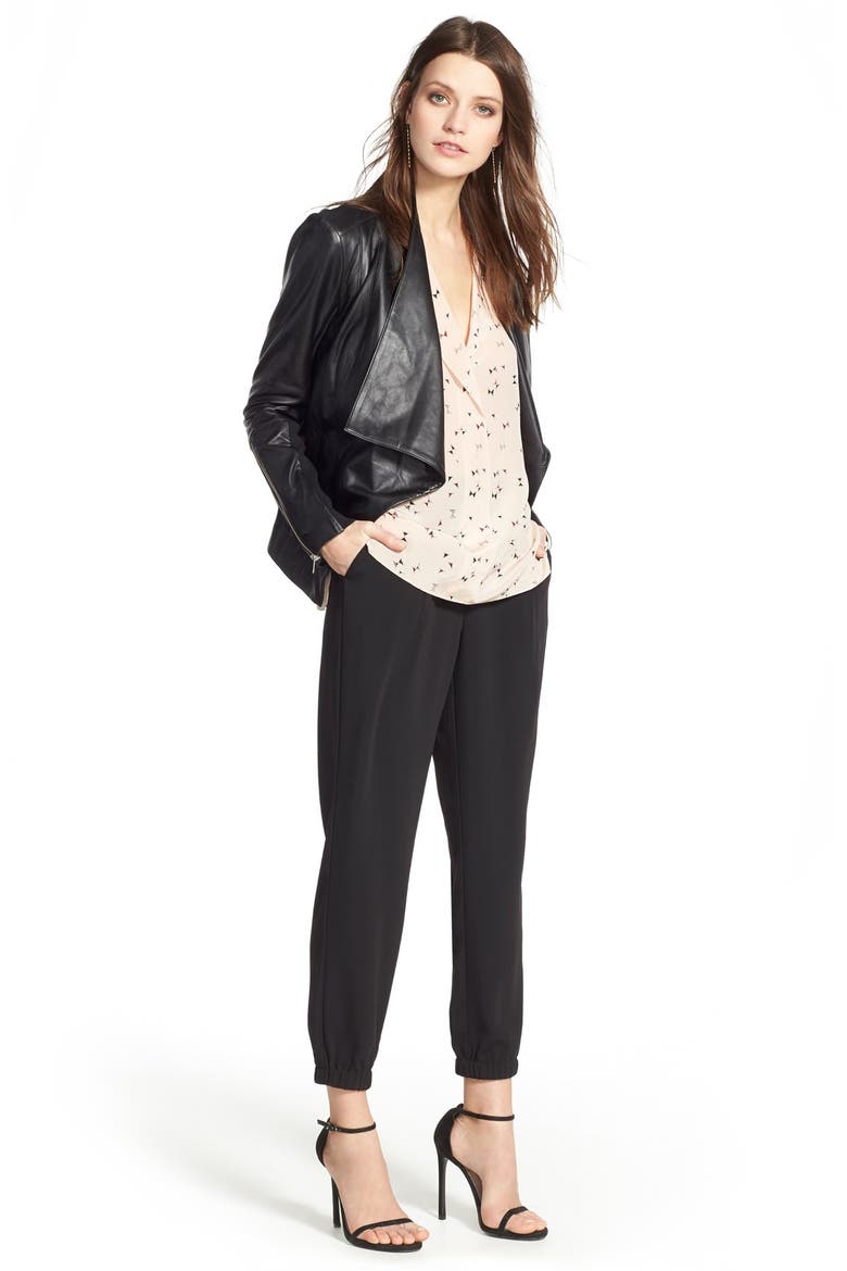 Drape Collar Leather Jacket, Alternate, color, BLACK