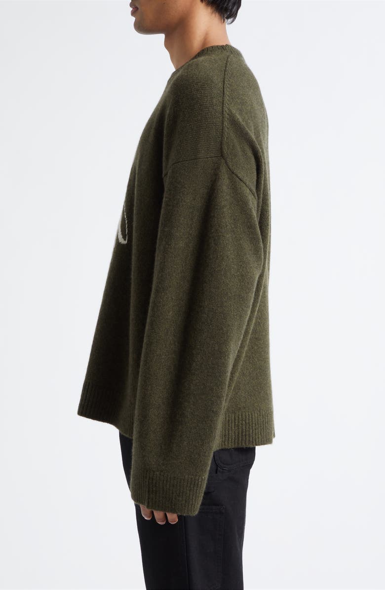 The Elder Statesman Teddy Intarsia Oversize Cashmere Sweater, Alternate, color, New Olive/ White