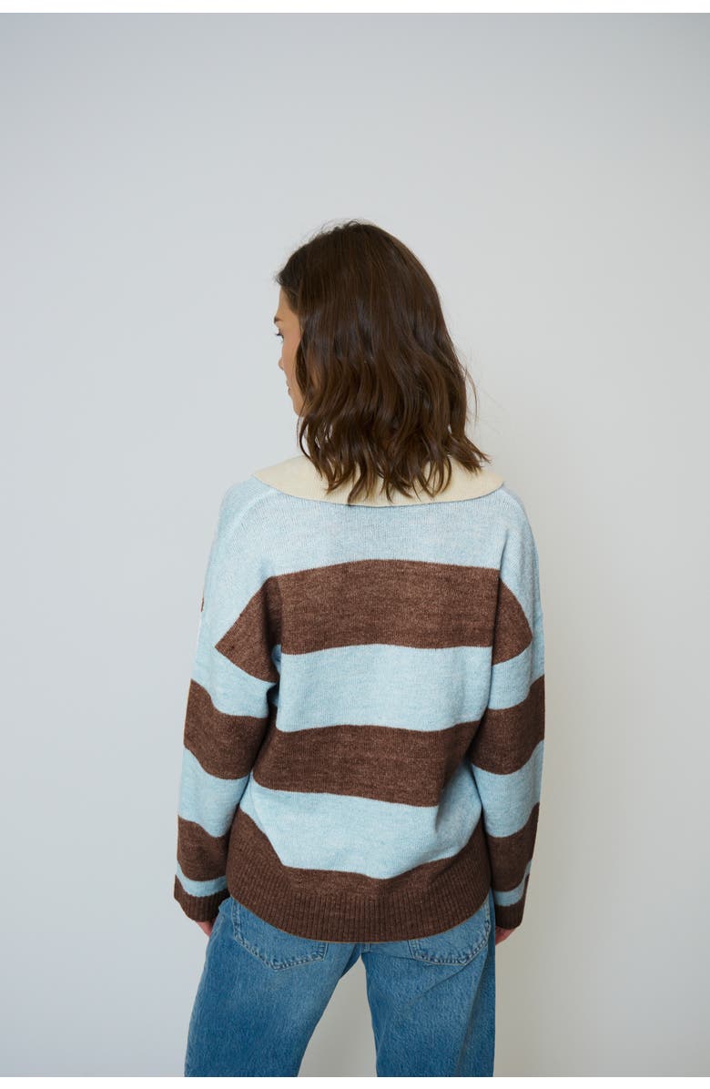 Central Park West Marley Striped Rugby Sweater, Alternate, color, Blue Chocolate