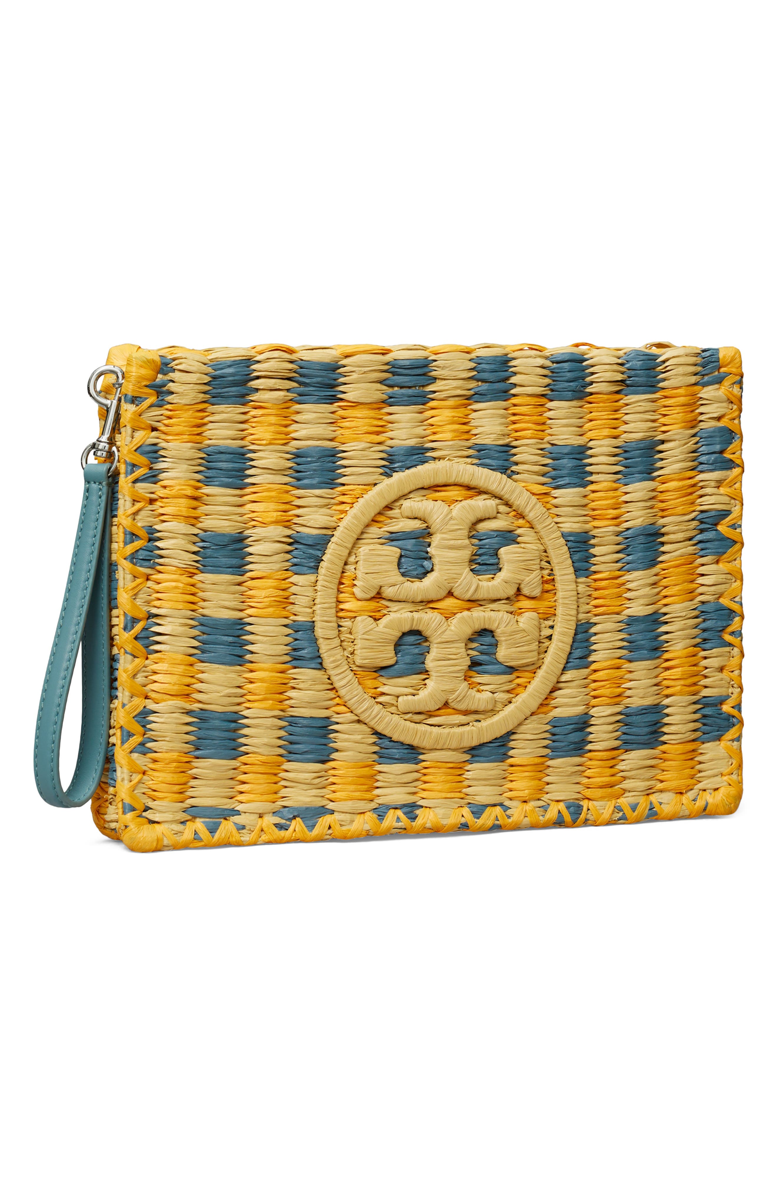 Tory Burch Ella Woven Raffia Wristlet, Alternate, color, Deep Slate