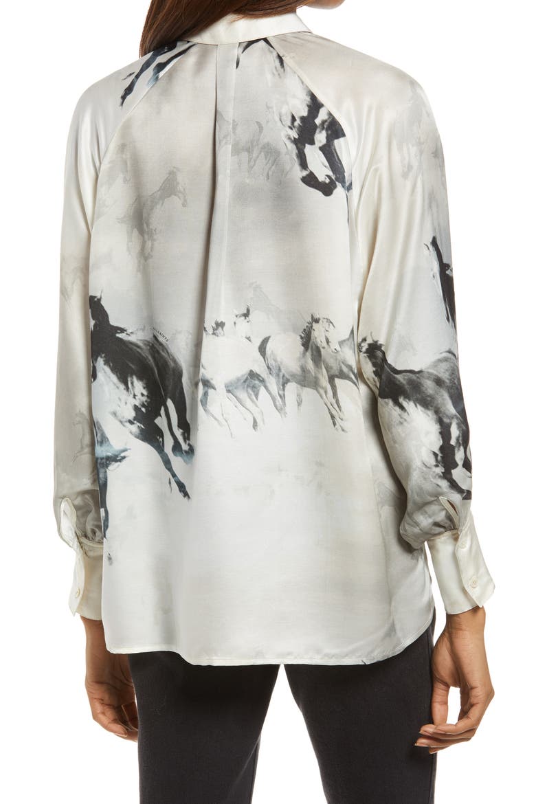 Oana Epoto Horse Print Balloon Sleeve Blouse, Alternate, color, ECRU WHITE