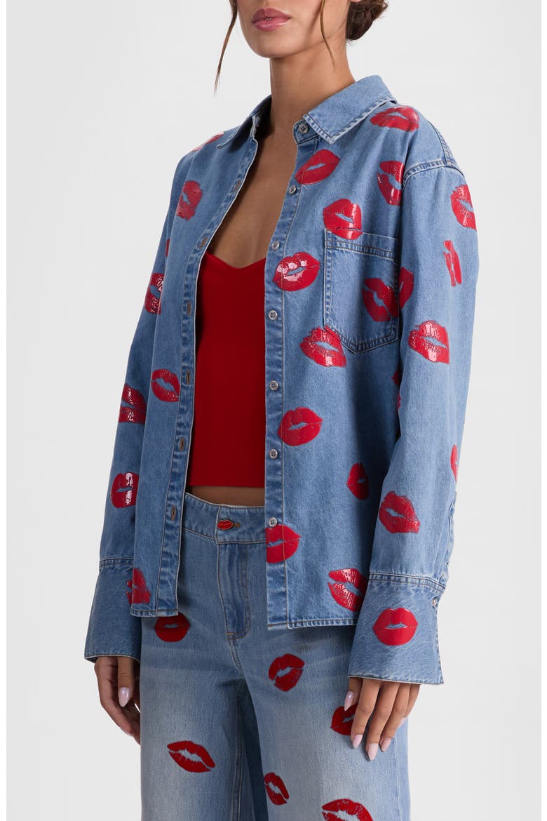 Kiss Print Denim Shirt Jacket, Alternate, color, DENVER BRIGHT BLUE