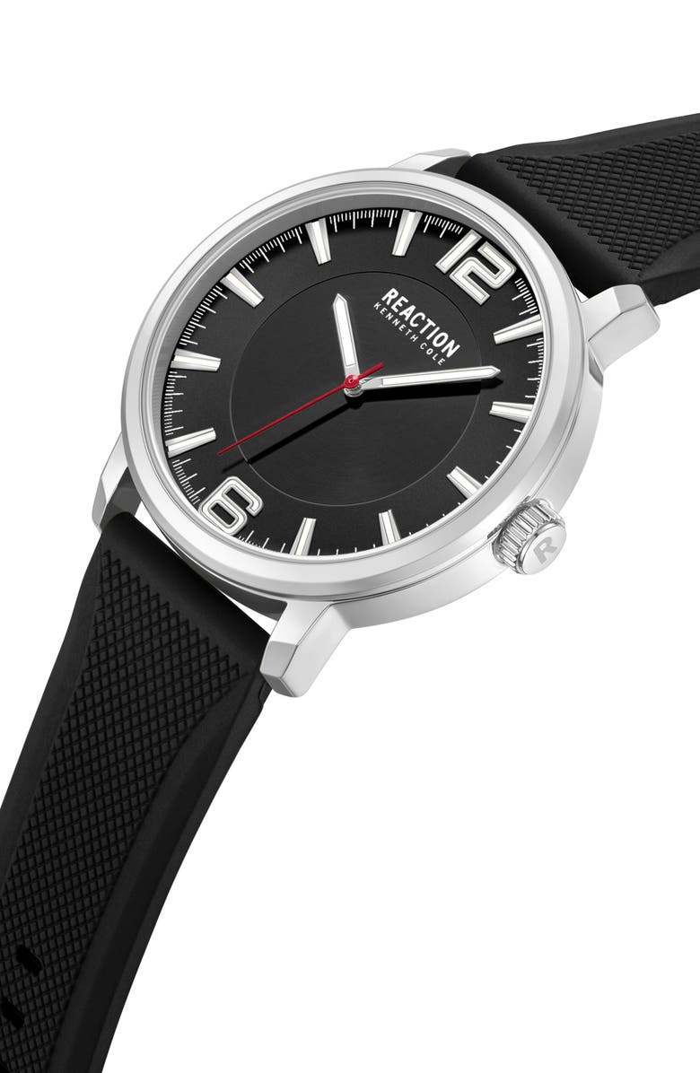 Kenneth Cole Reaction Classic Black Silicone Strap Watch, 44mm, Alternate, color, Black