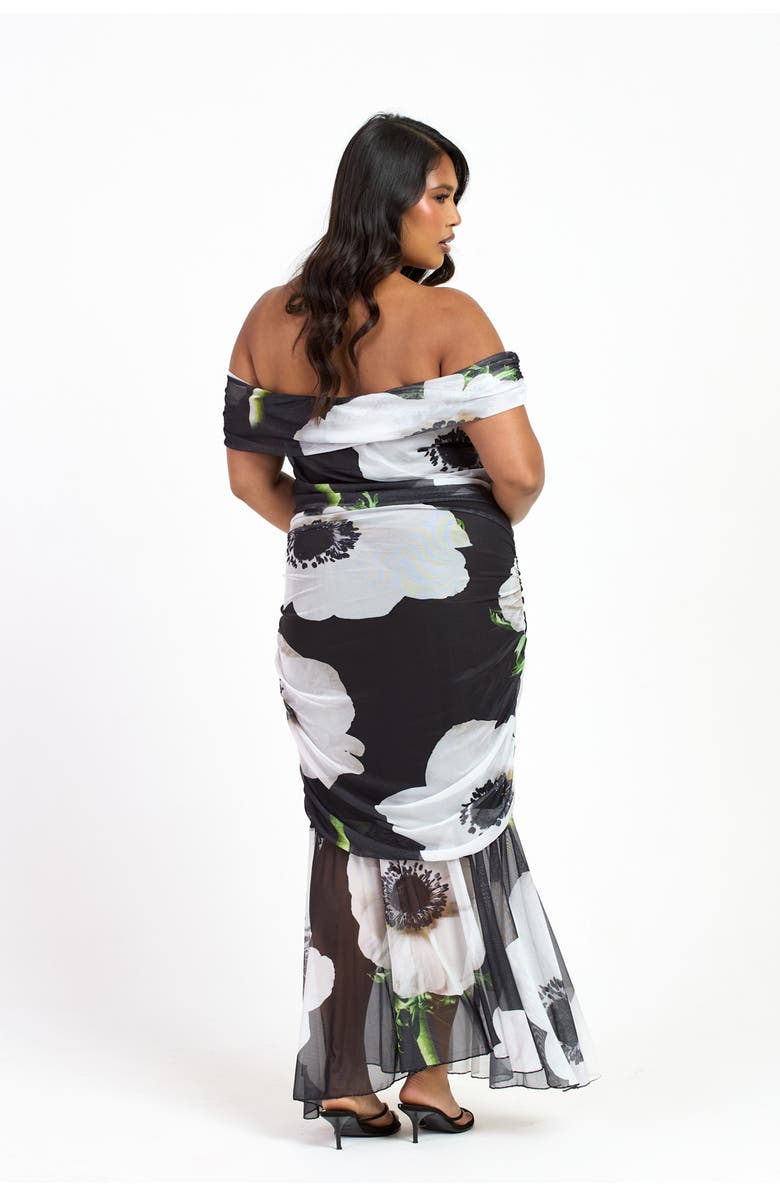 FASHION-SZN CURVE Plus Size Bold Floral Ruched Midi Dress, Alternate, color, Black