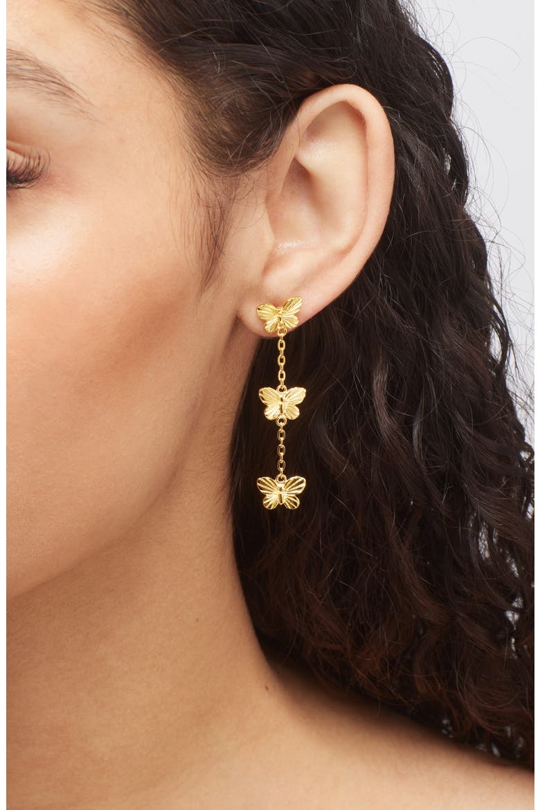 Nadine Butterfly Linear Drop Earrings, Alternate, color, GOLD