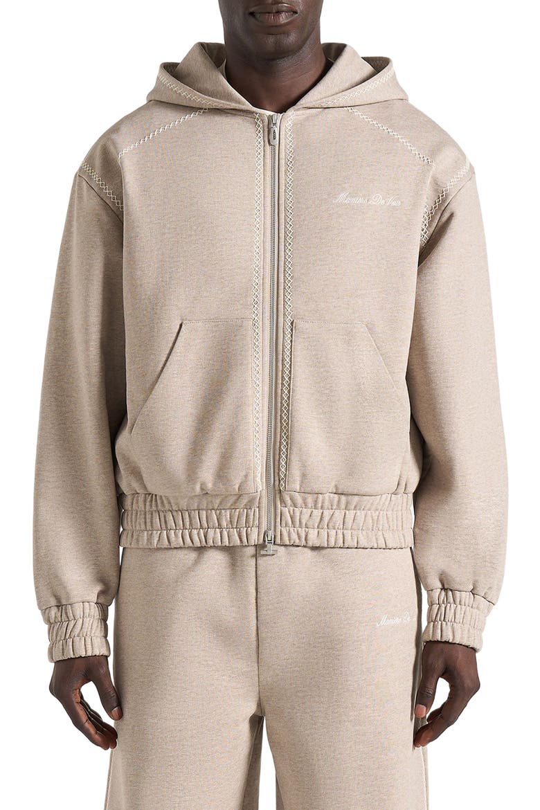 Ollie Unisex Whipstitch Raglan Effect Zip Hoodie, Alternate, color, Taupe