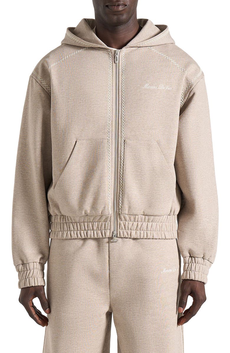 Manière De Voir Ollie Unisex Whipstitch Raglan Effect Zip Hoodie, Alternate, color, Taupe