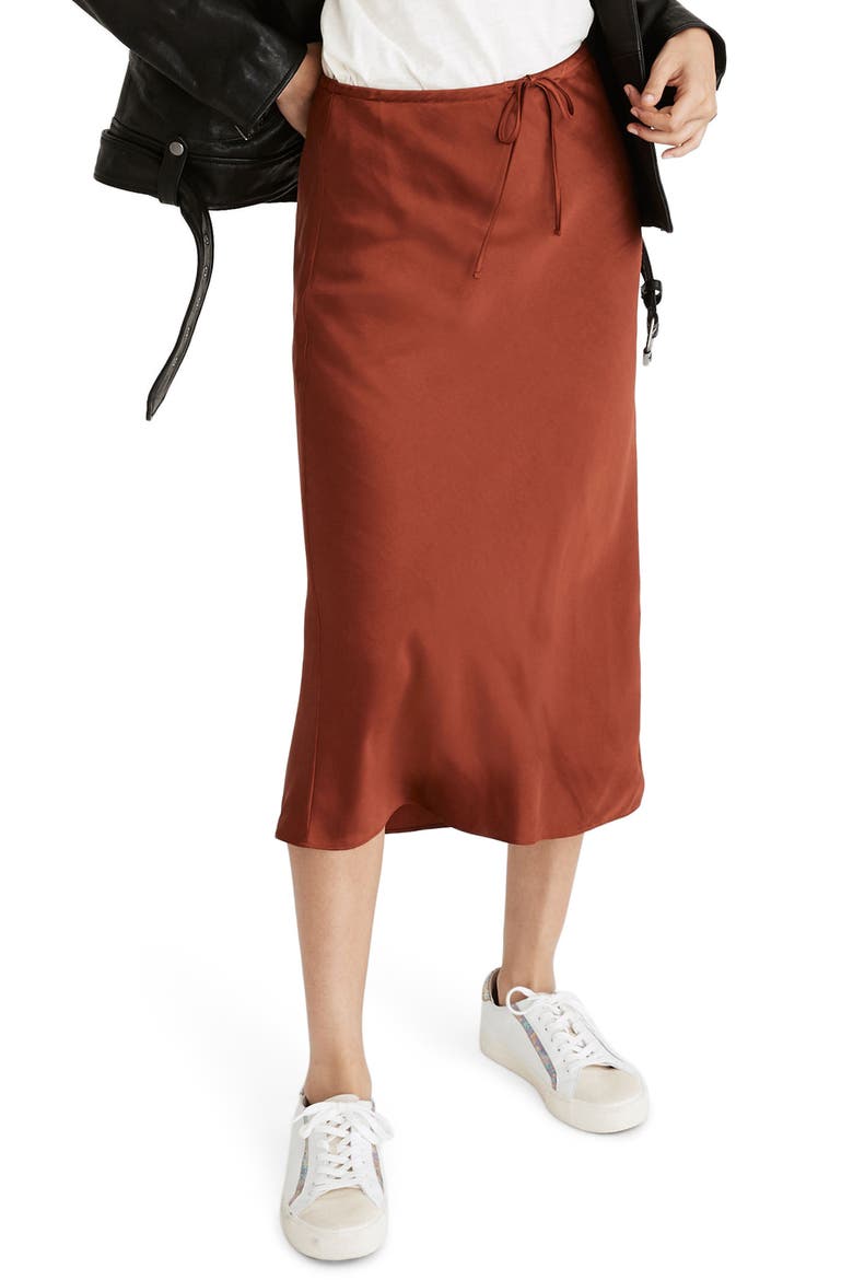 Drawstring Midi Slip Skirt, Main, color, DUSTY REDWOOD