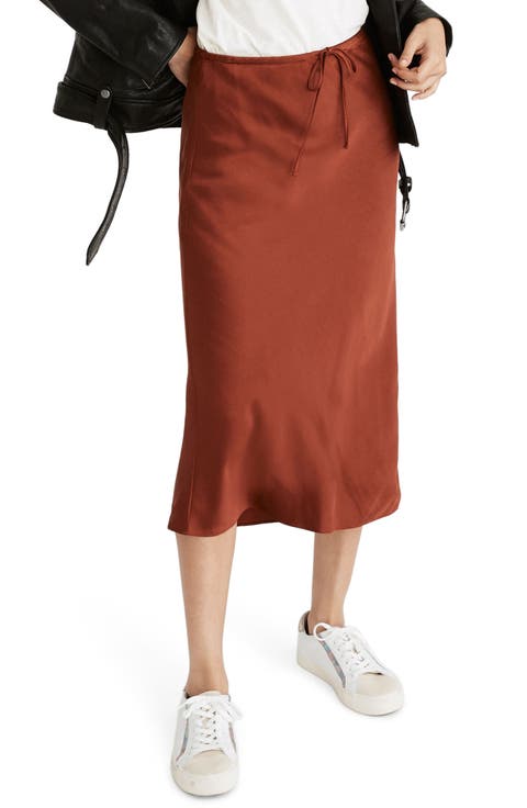 Drawstring Midi Slip Skirt