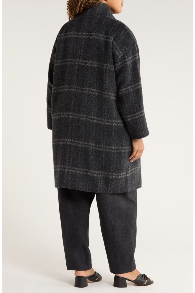 Plaid Stand Collar Alpaca & Wool Blend Coat, Alternate, color, CHARCOAL