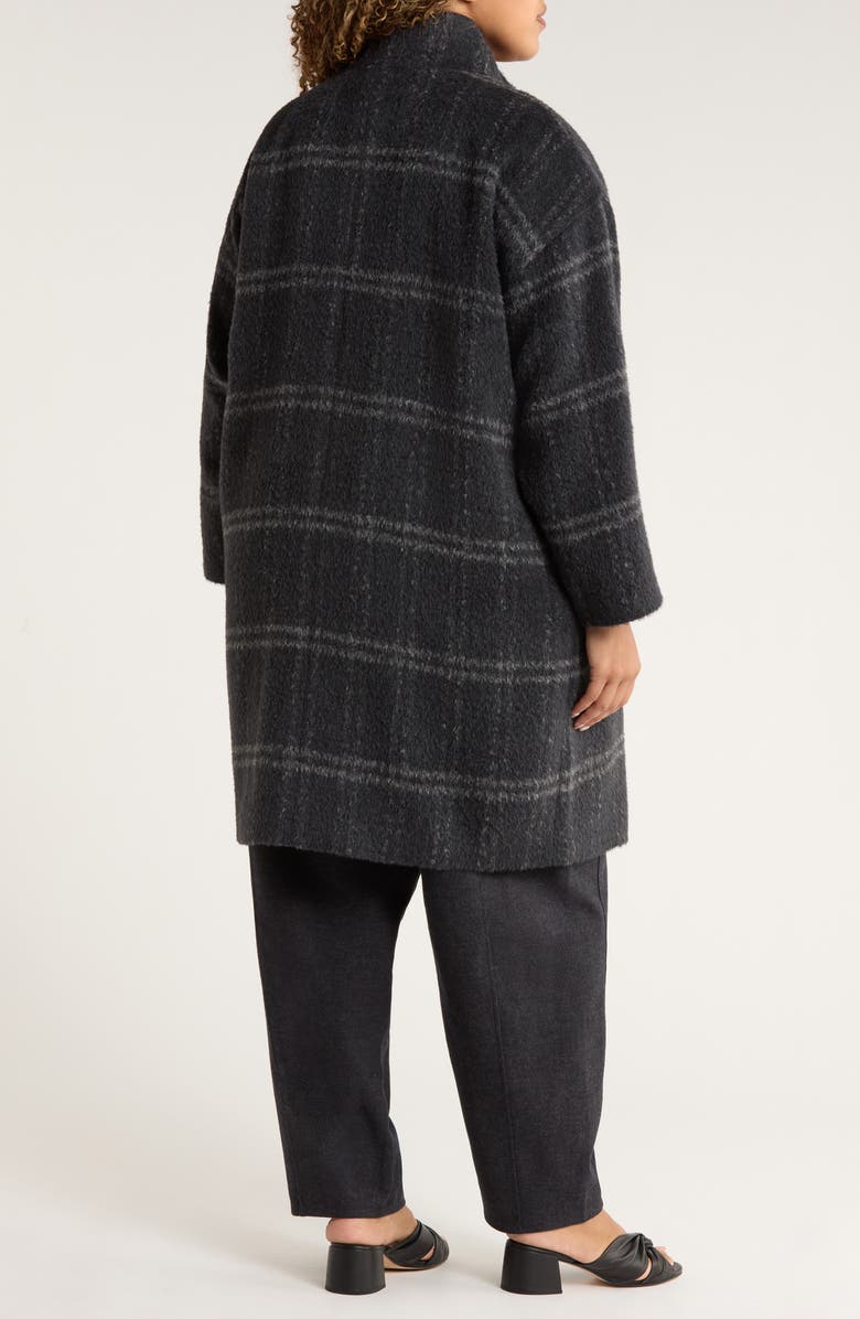 Eileen Fisher Plaid Stand Collar Alpaca & Wool Blend Coat, Alternate, color, Charcoal