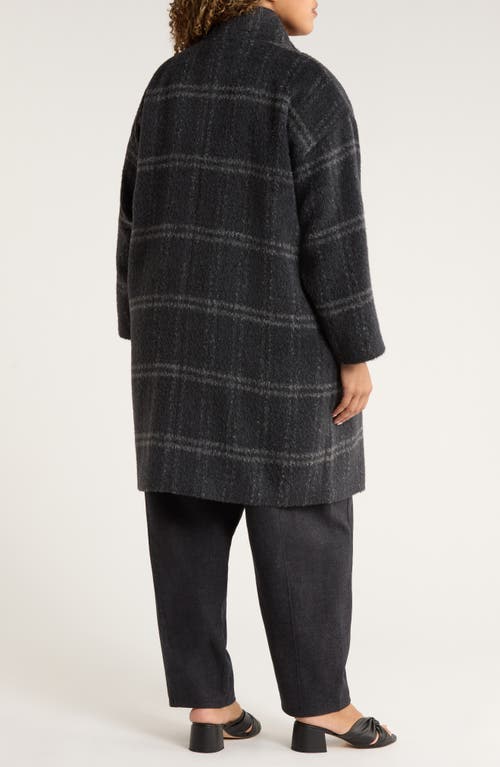 Eileen Fisher Plaid Stand Collar Alpaca & Wool Blend Coat In Blue