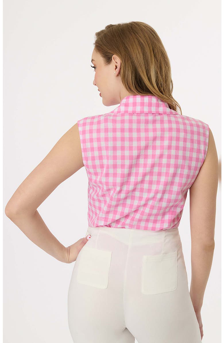 Unique Vintage Notched Collar Cotton Blouse, Alternate, color, Pink Gingham