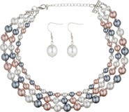 EYE CANDY LOS ANGELES 3-Tier Faux Pearl Collar Necklace & Drop Earrings