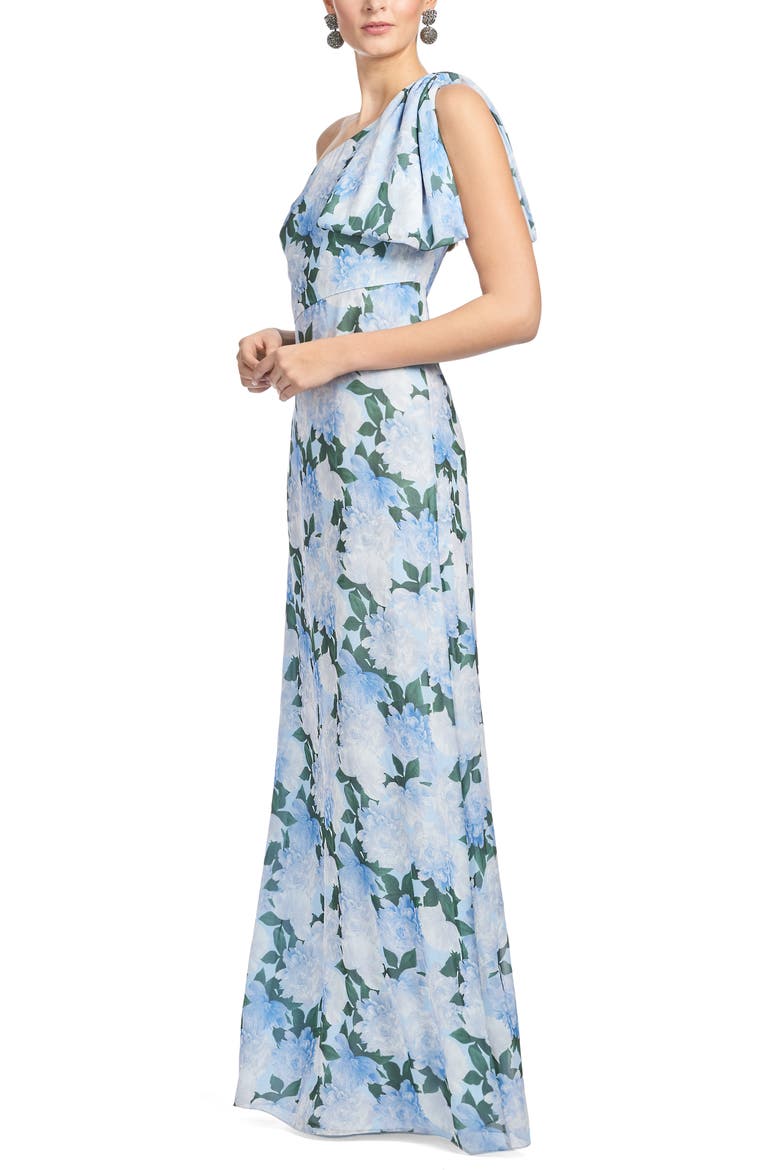 Chelsea Drape One-Shoulder Gown, Alternate, color, GLACIAL PEONIES