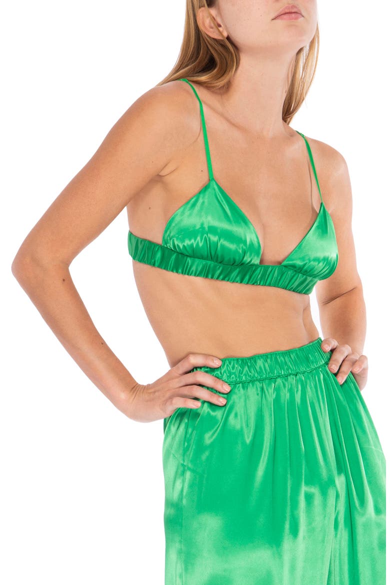 Frieda Satin Shirt & Bra Set, Alternate, color, GREEN