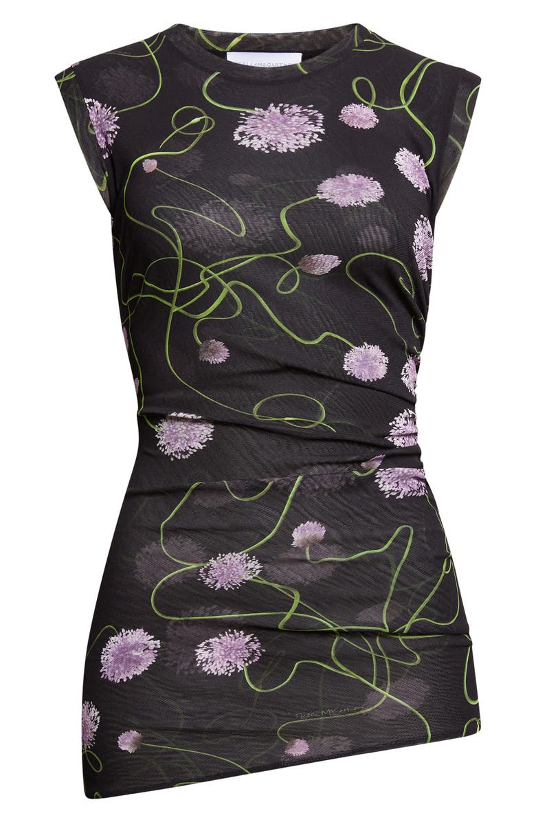 Stella McCartney Twisted Floral Mesh Top, Alternate, color, Black Multi